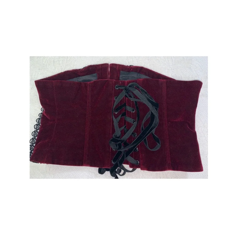 Punk Rave Burgundy Velvet Rose Lace Corset Belt Steampunk Whimsigoth WS-790YDF